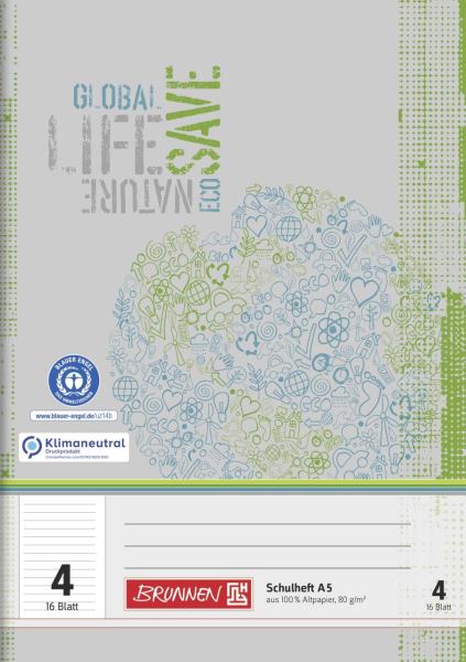 BRUNNEN Heft A5 - liniert - 16 Blatt - Lineatur 04 - Recycling