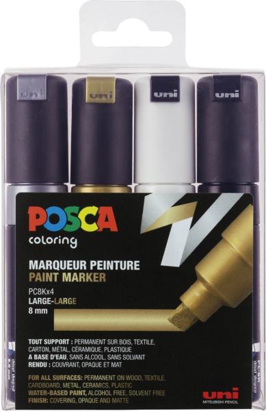 POSCA Breite Keilspitze 4er Etui - Metallic