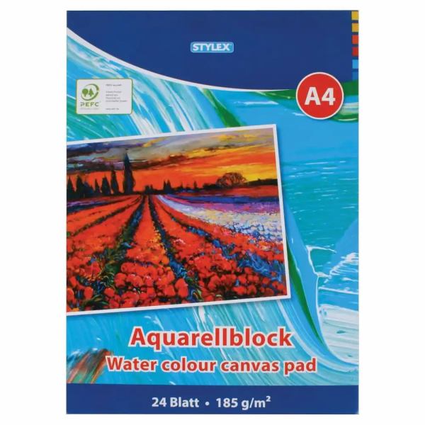 STYLEX Aquarellblock kopfgeleimt 185g/m² DIN A4 24 Blatt
