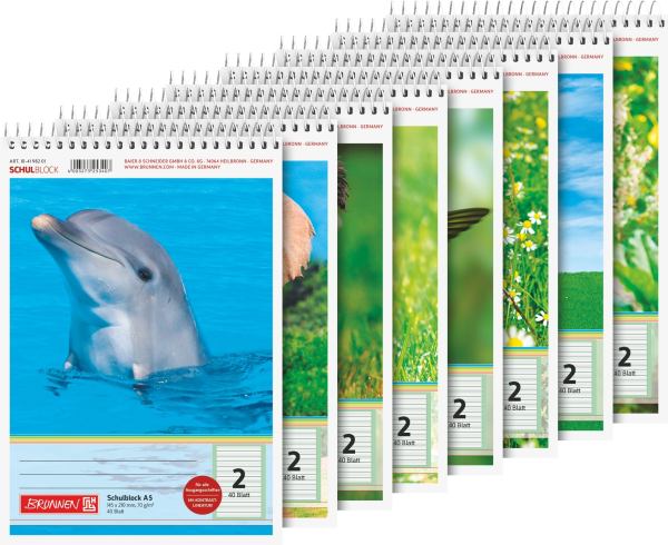 Brunnen Schulblock A5, Lineatur 2, 40 Blatt, Kopfspirale, Lieferumfang 1 Stück **