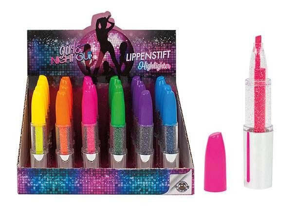 Textmarker Lippenstift - Girls Night Out - farbig sortiert in 6 Neonfarben