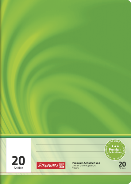 Brunnen	Schulheft Vivendi A4 unliniert, mit Linienblatt, Lineatur 20 grün, 32 Blatt