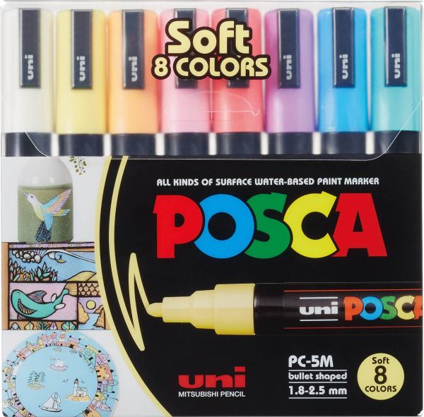 POSCA Mittelfeine Rundspitze Pastellfarben, 8er Etui