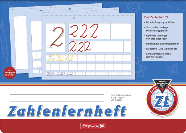 Zahlenlernheft, A4 quer, Übungsheft für Zahlen von 0 bis 9, ZL, 16 Bla