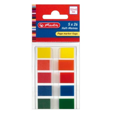 Herlitz Haft-Memos / Haftmarker / 12,5x43mm / 130Blatt / 26Blattx5er transparent mit Color tip st.