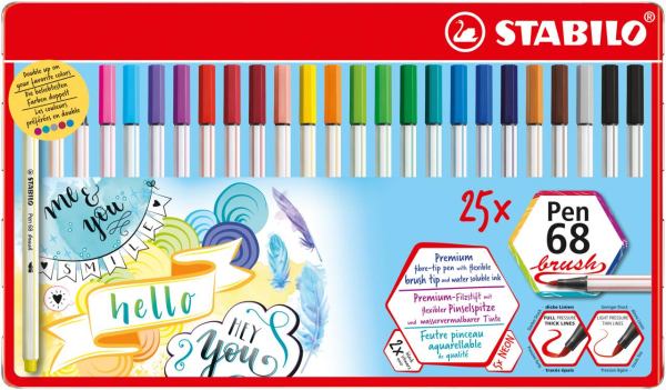 STABILO Pinselmaler Pen 68 brush Metalletui 25St/25 Farben