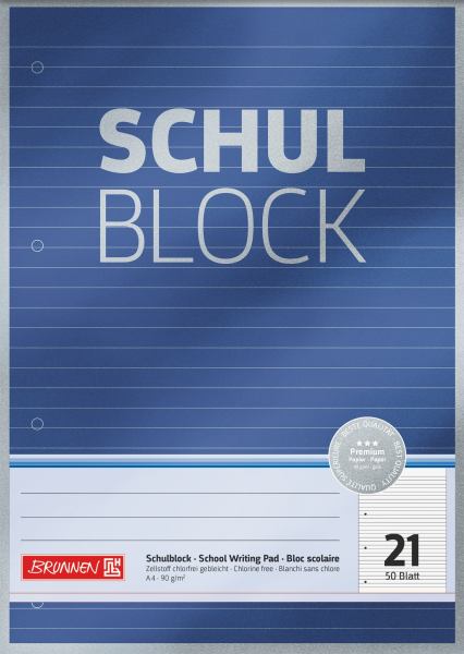 BRUNNEN Schulblock A4, Lineatur 21, 50 Blatt, Premium, 90g **